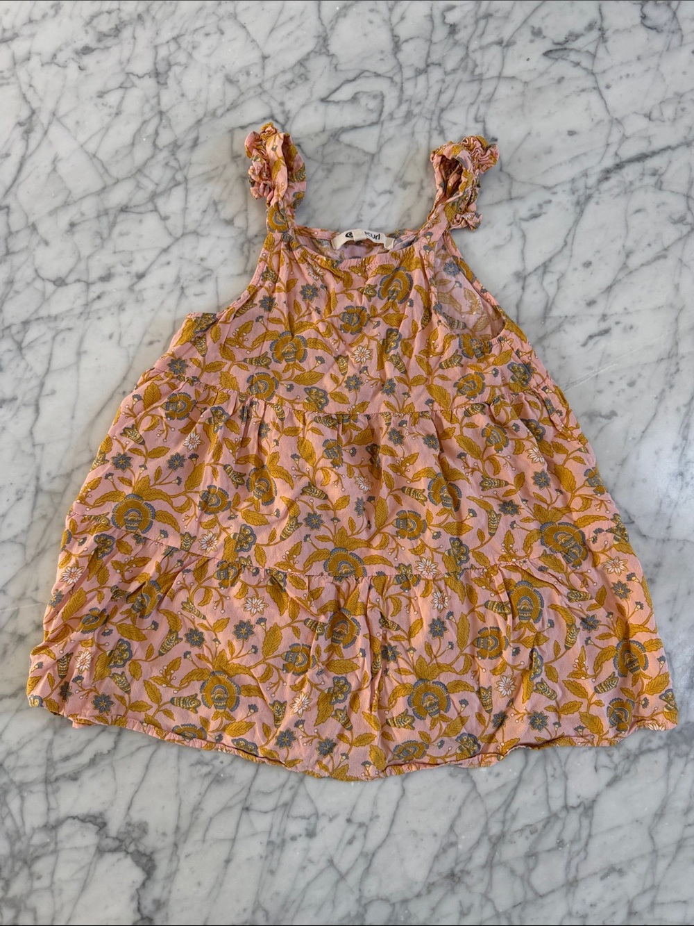Rip Curl Sz 3/4Y Pink Floral Flutter Sleeve Dress